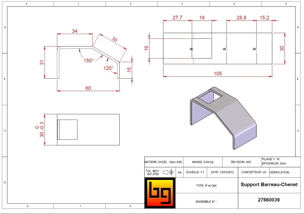 COIFFE POUR CHENET BARREAU