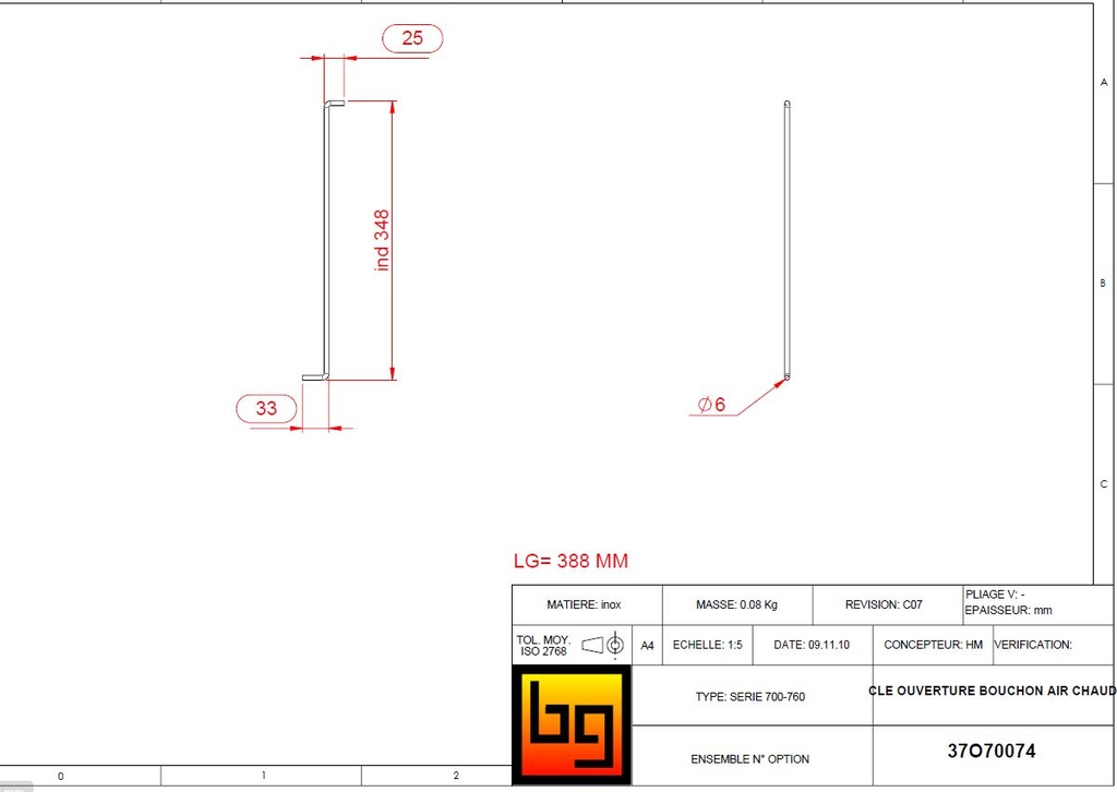 °CLE OUVERTURE BOUCHON AIR CHAUD SERIE 700