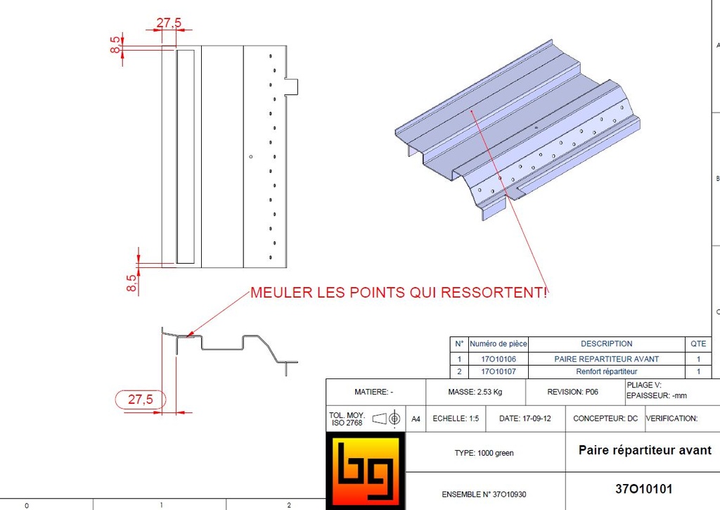 PAIRE REPARTITEUR AVANT 1000 GREEN 1gauche + 1droite