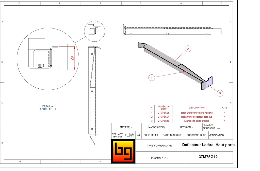 DEFLECTEUR VITRE LATERALE HAUT SCOPE 745 GAUCHE
