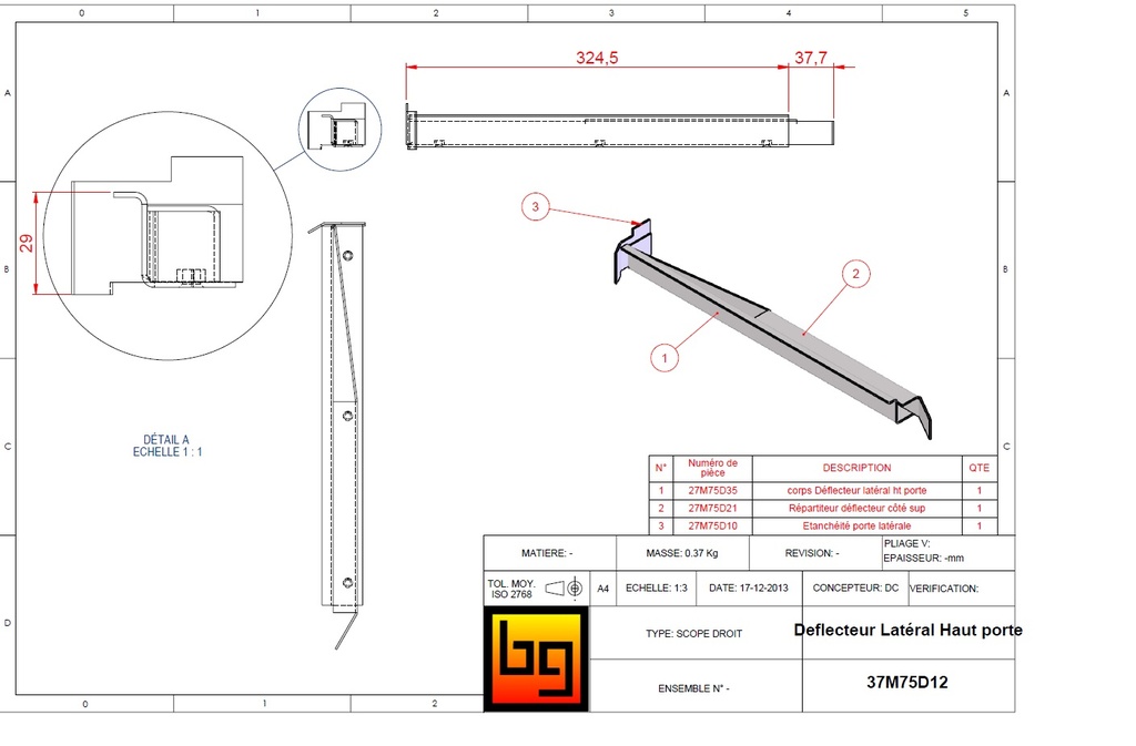 DEFLECTEUR VITRE LATERALE HAUT SCOPE 745 DROIT