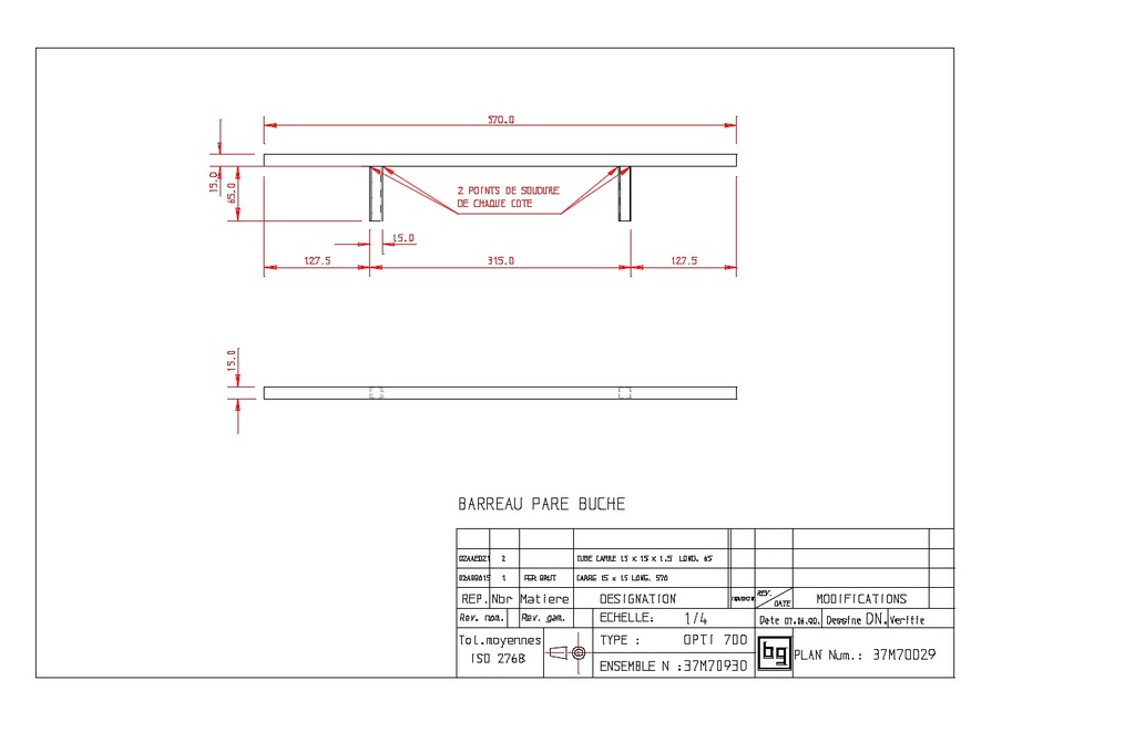 BARREAU PARE BUCHE OPTI 700 lg 570
