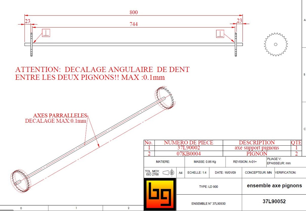 ENSEMBLE AXE PIGNONS PHENIX 95