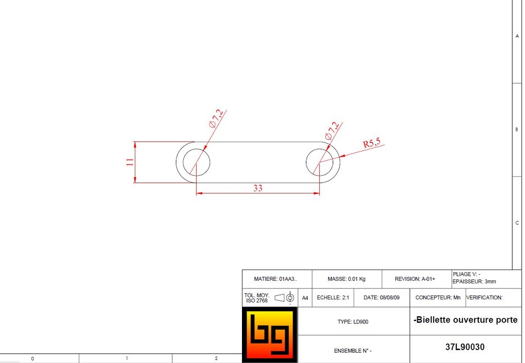 °Laser BIELLETTE OUVERTURE PORTE PHENIX 95