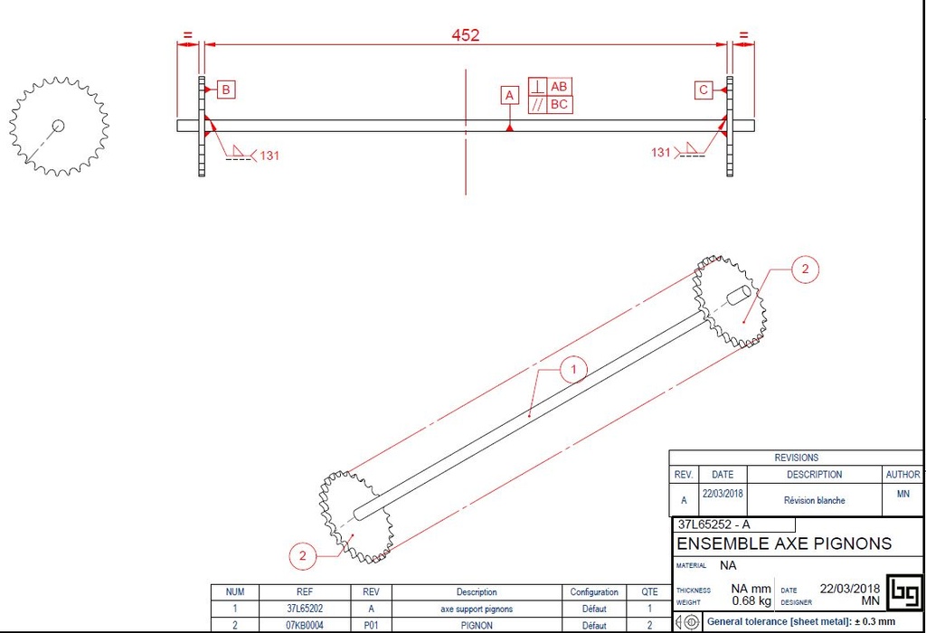 ENSEMBLE AXE PIGNONS PHENIX NEO 65 V
