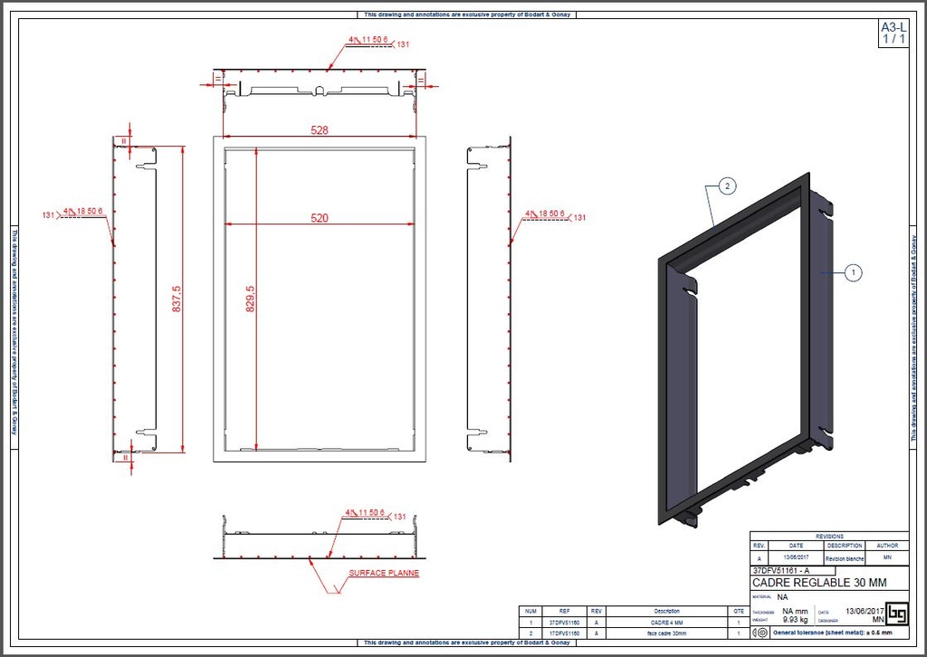 CADRE REGLABLE 30 MM CONCEPT 540V DF et SF PEINT