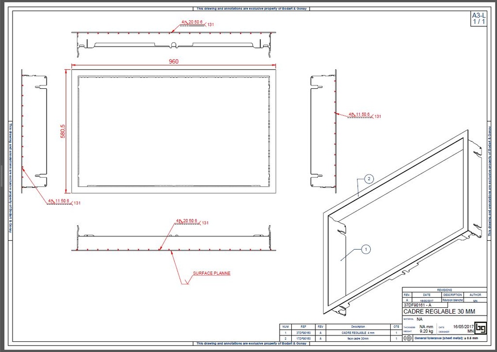CADRE REGLABLE 30 MM CONCEPT 920 DF et SF PEINT