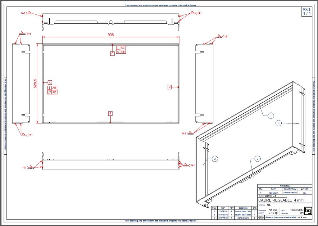 CADRE REGLABLE 4 MM CONCEPT 920 DF et SF PEINT
