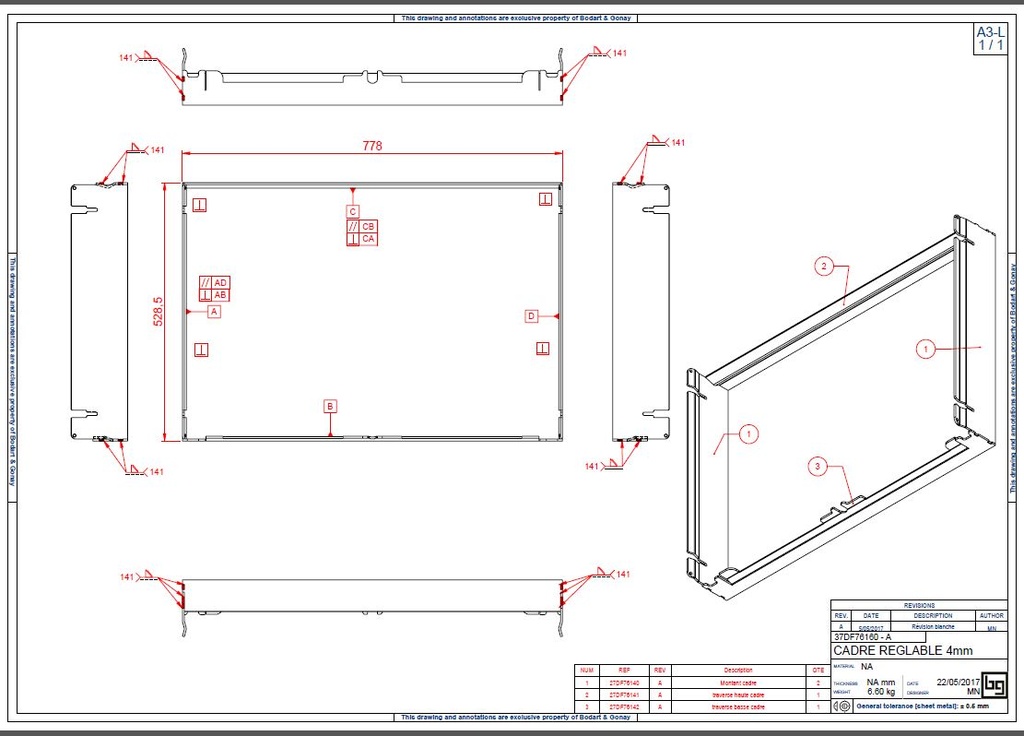 CADRE REGLABLE 4 MM  PEINT CONCEPT 790 DF et SF
