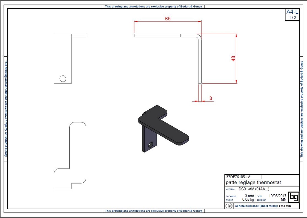PATTE REGLAGE THERMOSTAT CONCEPT 790,920,DF et SF