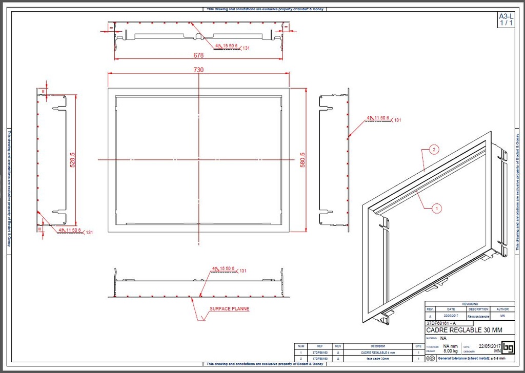 CADRE REGLABLE 30 MM CONCEPT 690 DF et SF PEINT
