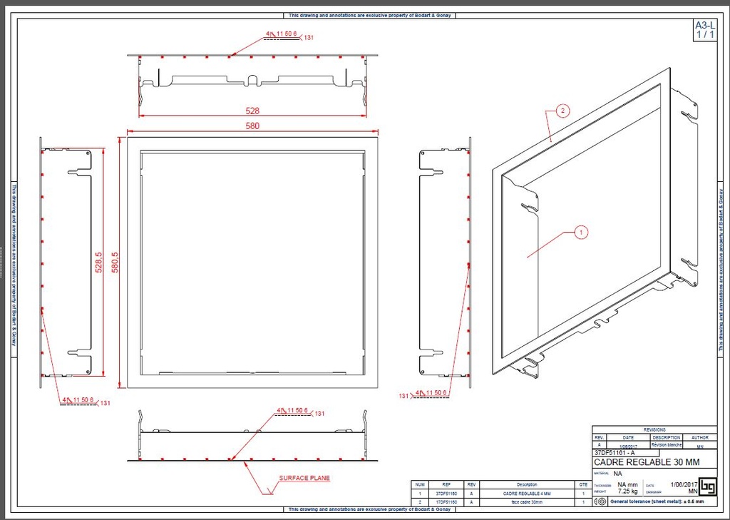 CADRE REGLABLE 30 MM CONCEPT 540 DF et SF PEINT