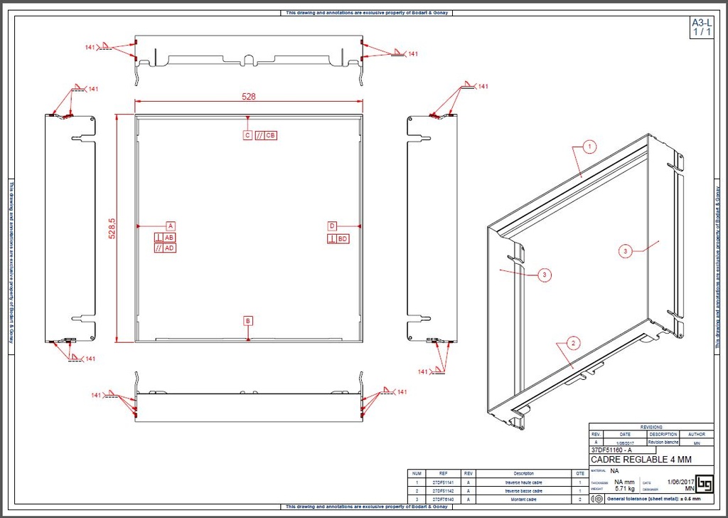 CADRE REGLABLE 4 MM CONCEPT 540 DF et SF PEINT