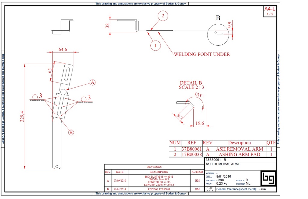 BRAS DE DECENDRAGE OPTI 800 V2
