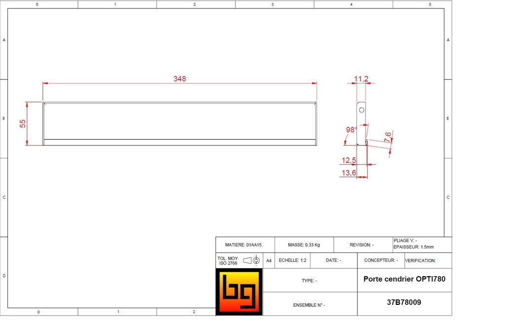 PORTE CENDRIER OPTI 780 (348x55)--> 37M10008