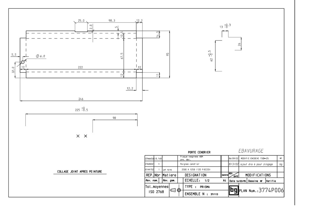 PORTE CENDRIER PRISMA (225x67.5)