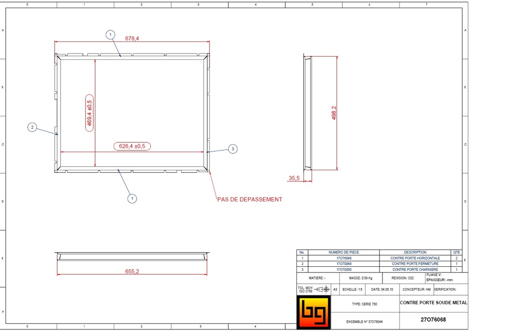 ENSEMBLE CONTRE PORTE METAL OPTI 760