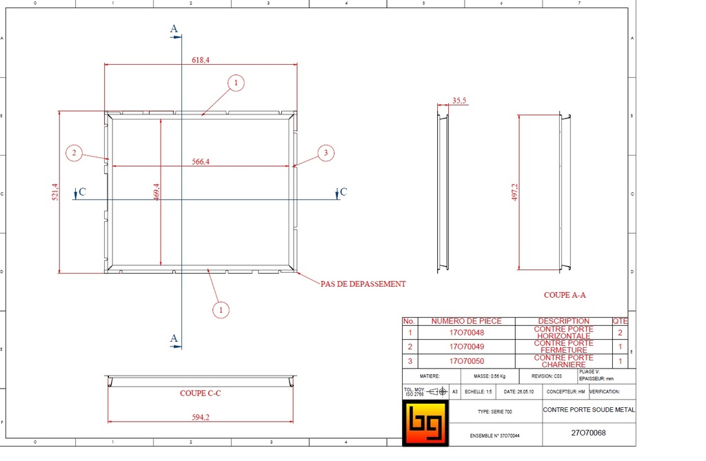 ENSEMBLE CONTRE PORTE METAL OPTI 700