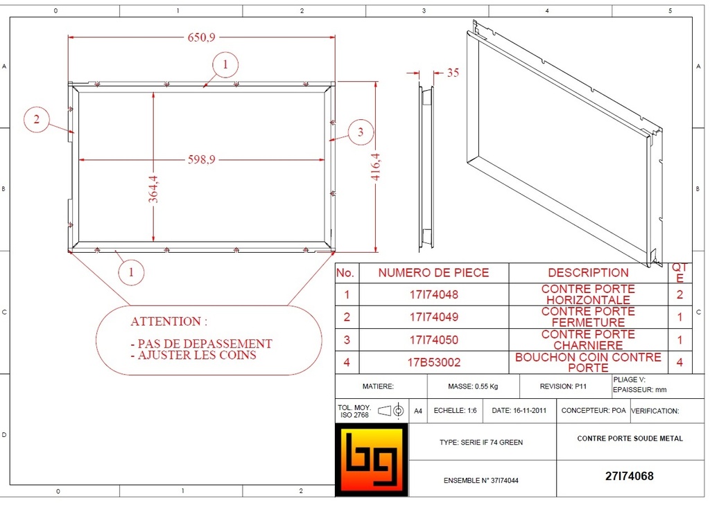 ENSEMBLE CONTRE PORTE METAL INFIRE IF 740 GREEN