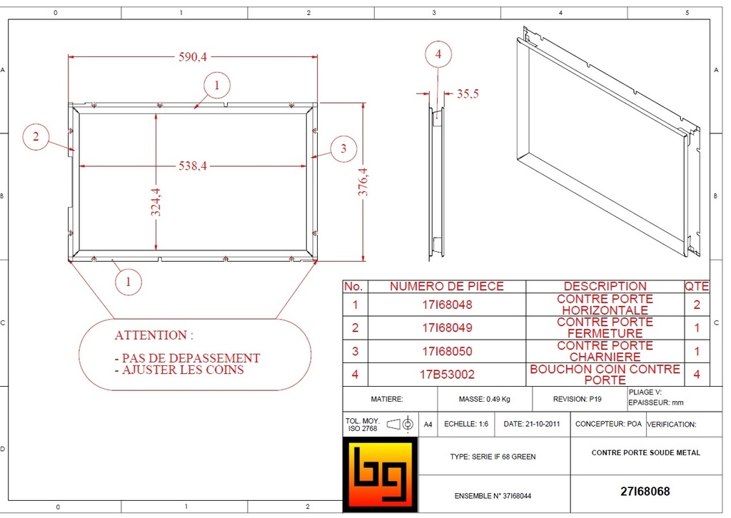 ENSEMBLE CONTRE PORTE METAL INFIRE 680 GREEN