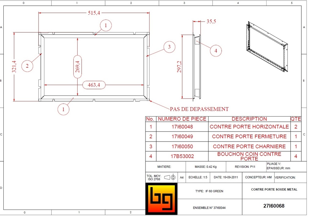 ENSEMBLE CONTRE PORTE METAL IF 600 GREEN