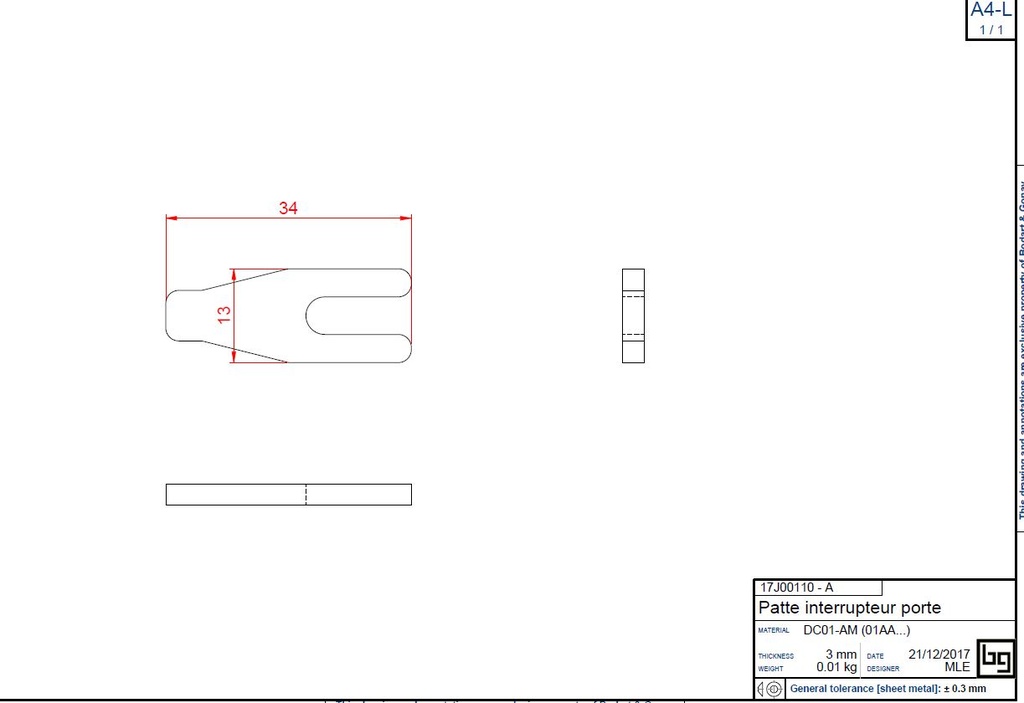 PATTE INTERRUPTEUR PORTE IF NEO peinte