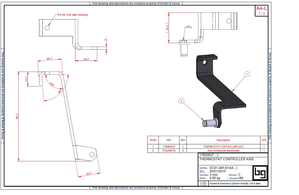 BRAS COMMANDE THERMOSTAT DESIGN 800