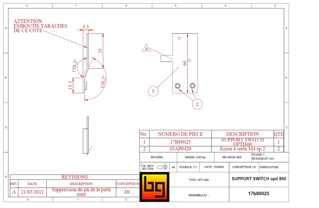 SUPPORT SWITCH OPTI 800