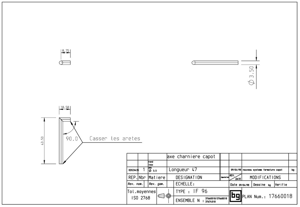 AXE CHARNIERE CAPOT IF 96 (98)