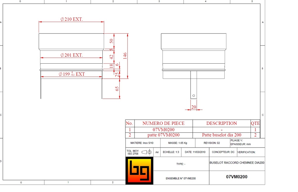 BUSELOT RACCORD.CHEMINEE DIA 200