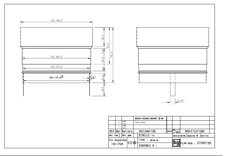BUSELOT RACCORD.CHEMINEE DIA 180