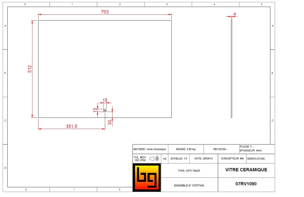 VITRE CERAMIQUE CONCEPT 760/790V 703x512x4mm