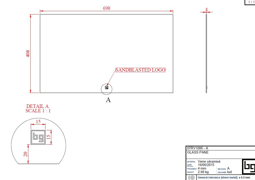 VITRE CERAM Opti/InFire métal 800 690x408x4mm