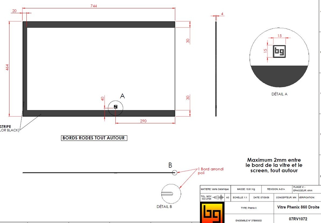 VITRE CERAM phenix 860 DROITE 744x464x4