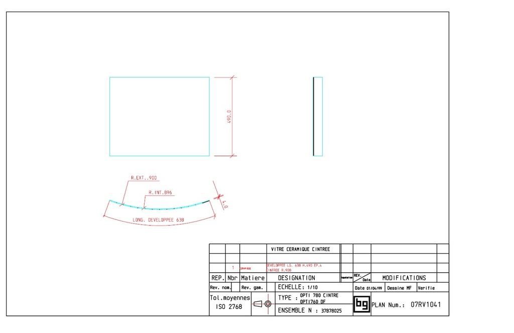 CERAM.R.900 DEV.638 H.490 EP.4 Opti780 (Cintrée)