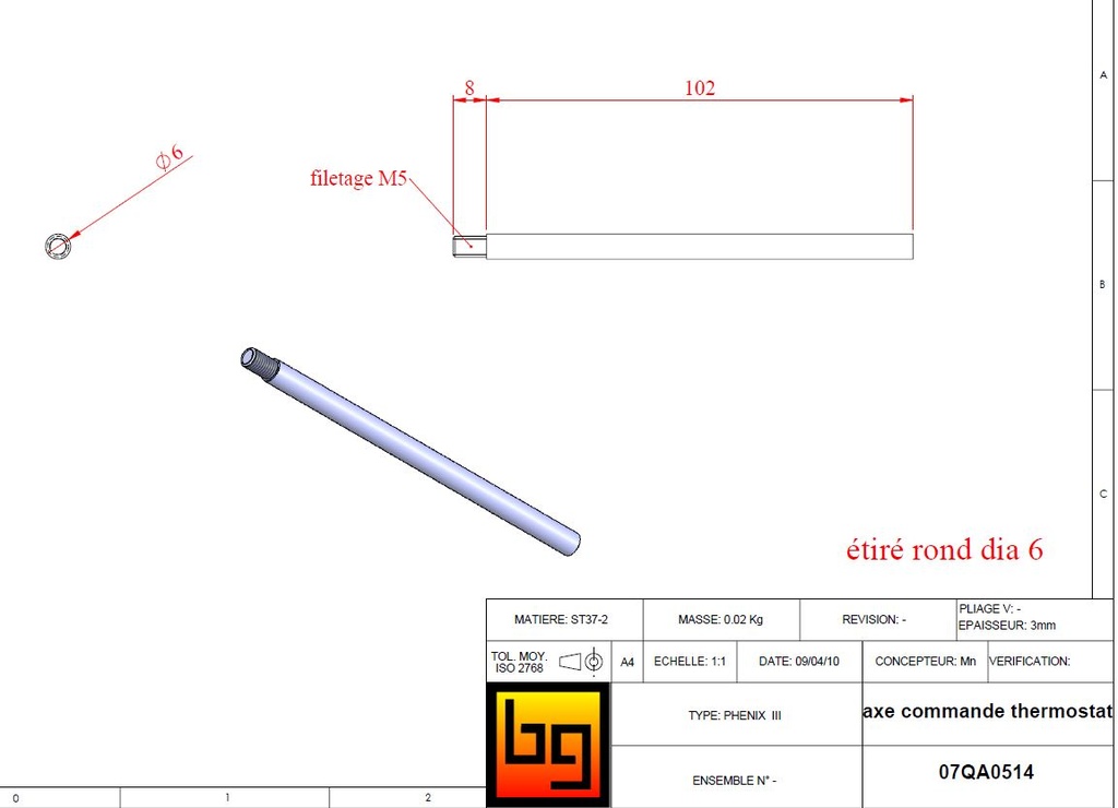 AXE COMMANDE THERMOSTAT PHENIX III