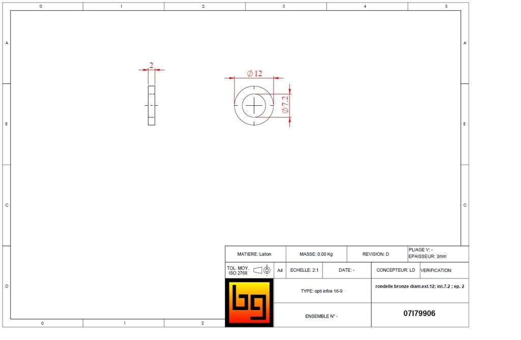 ROND.laiton MAREC Øext12 - Øint7.2  ép2mm