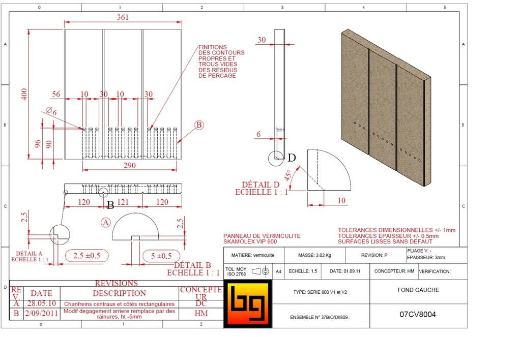 SKAMOLEX 361 x 400 x 30 mm DOS GAUCHE 800 (plan 02/09/2011)