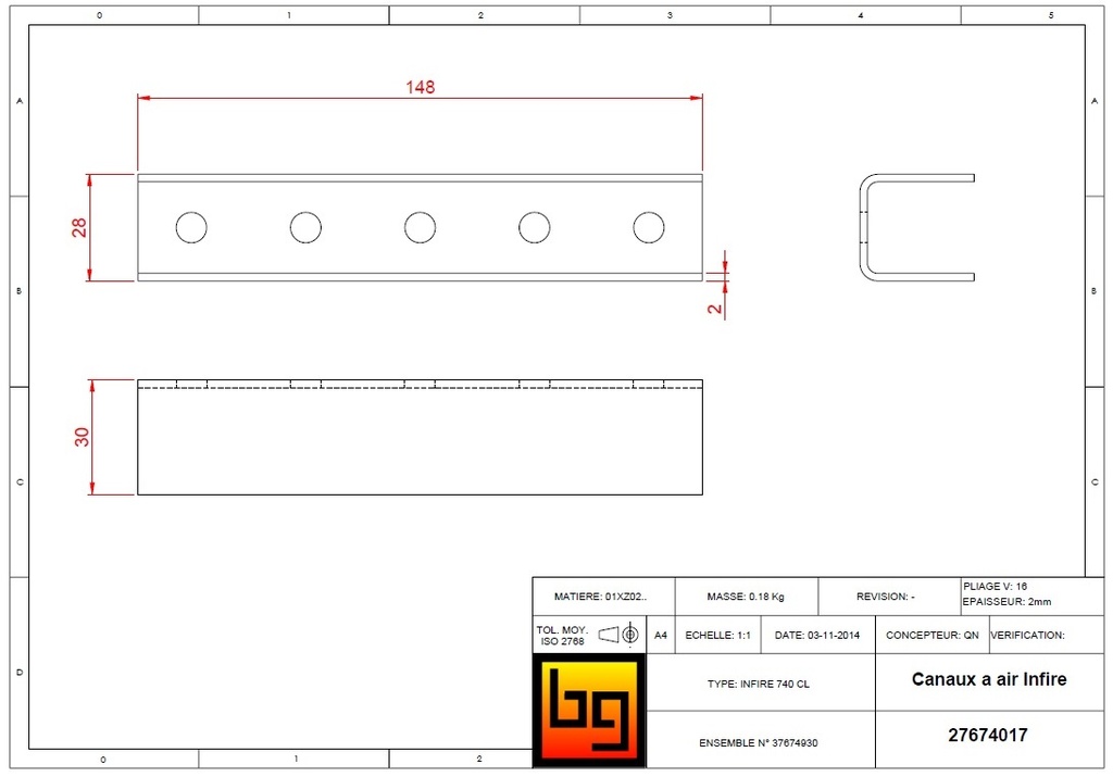 CANAUX A AIR INFIRE 743 larg28 x 148