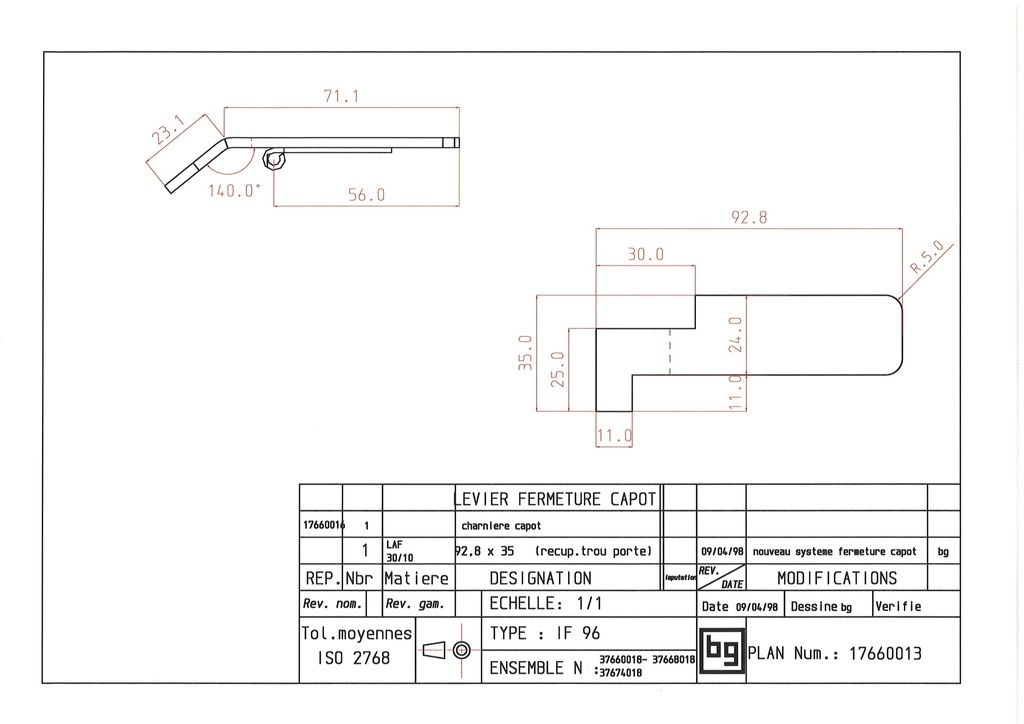 LEVIER FERMETURE CAPOT IF 96