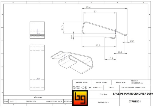 [07PBE001] SA CLIPS PORTE CENDRIER D950207
