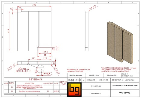 [07CV8002X] SKAMOLEX 350 x 419 x30 mm COTÉ DROITE opti800