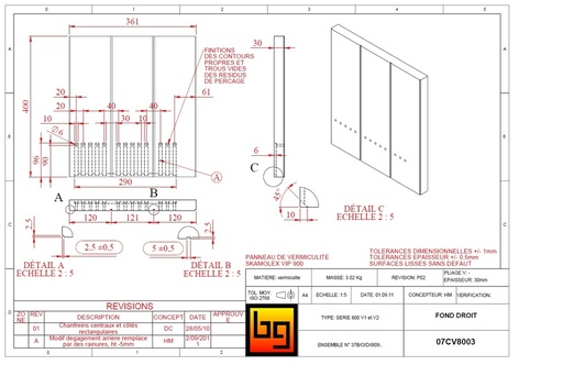 [07CV8003X] SKAMOLEX 361 x 400 x 30 mm DOS DROIT 800 (plan 02/09/2011)