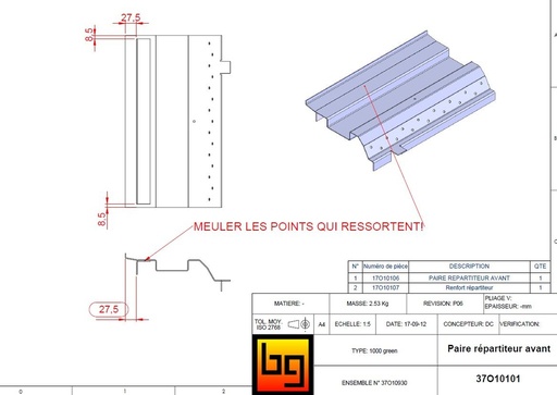 [37O10101] PAIRE REPARTITEUR AVANT 1000 GREEN 1gauche + 1droite