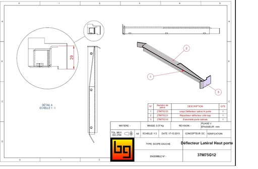 [37M75G12] DEFLECTEUR VITRE LATERALE HAUT SCOPE 745 GAUCHE