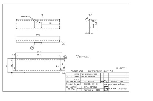 [37M75008] PORTE CENDRIER SCOPE 745 (277x61.5)
