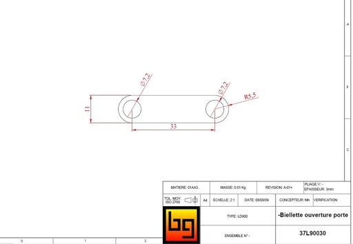 [37L90030] °Laser BIELLETTE OUVERTURE PORTE PHENIX 95