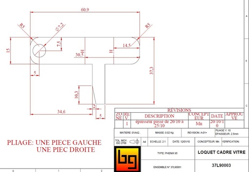 [37L90003] PAIRE LOQUET CADRE VITRE PHENIX 95