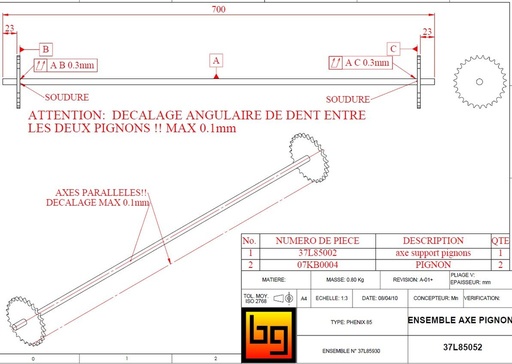 [37L85052] ENS AXE PIGNON PH85