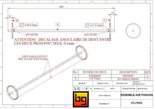 [37L75052] ENSEMBLE AXE PIGNONS PHENIX 75